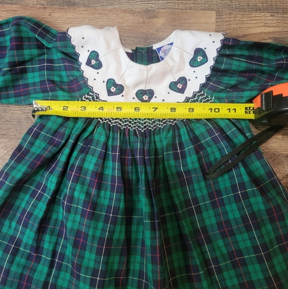 Vintage 80's Carriage Boutique Scottish Green & Blue Plaid Embroidered Babydoll - Picture 4 of 6